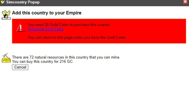 This is what I get when I attempt to buy a country